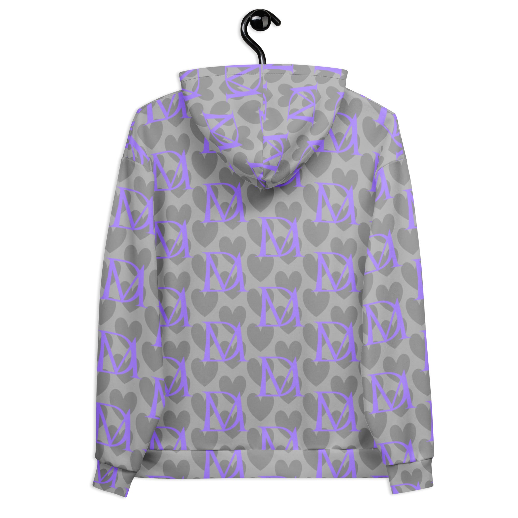 Daemon Luxury 5 Star System Cloudy Grey unisex hoodie with all-over recycled print, white back, casual streetwear style
