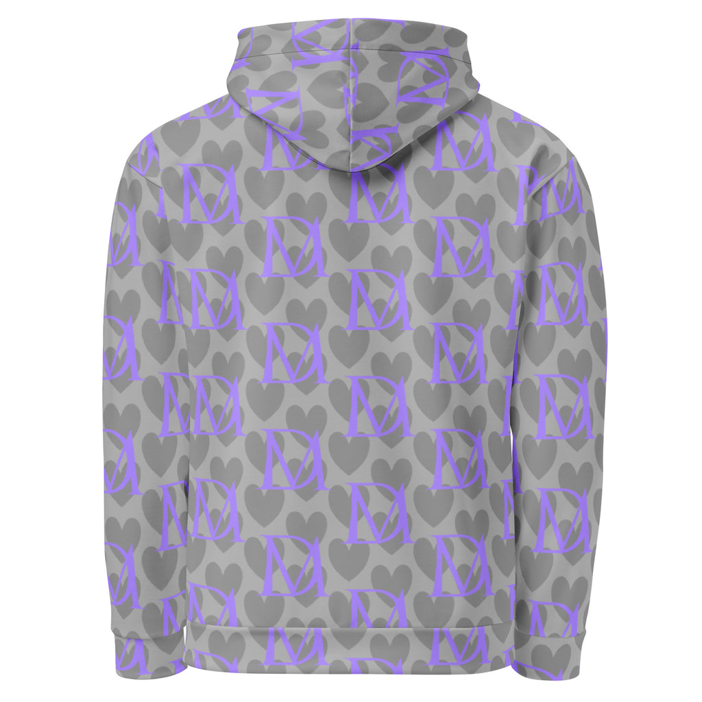Unisex recycled hoodie with all-over cloudy grey 5 Star System print by Daemon Luxury, featuring a hood and casual style.