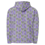 Unisex recycled hoodie with all-over cloudy grey 5 Star System print by Daemon Luxury, featuring a hood and casual style.