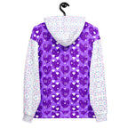 Recycled white unisex hoodie with all-over frosted diamond Picasso mirror print by Daemon Luxury.