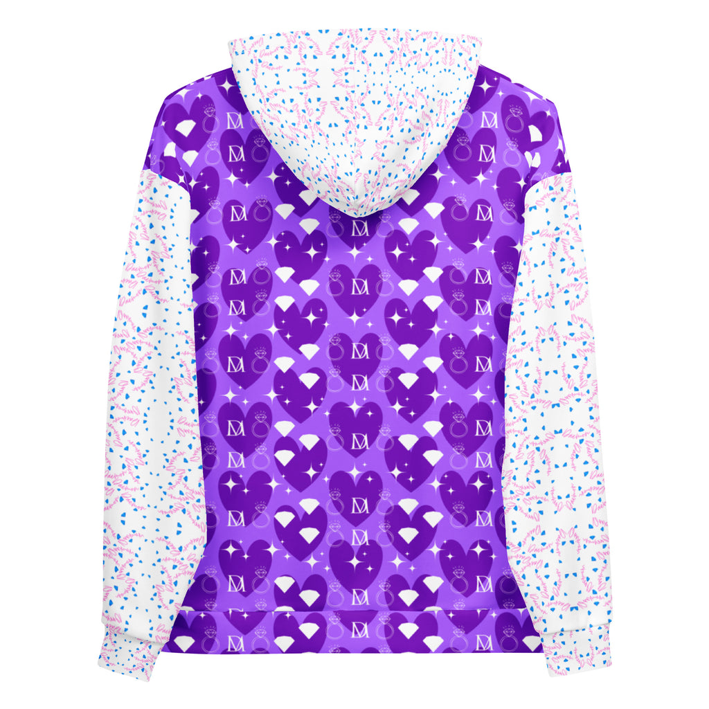Recycled white unisex hoodie with all-over frosted diamond Picasso mirror print by Daemon Luxury.