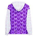 Recycled white unisex hoodie with all-over frosted diamond Picasso mirror print by Daemon Luxury.