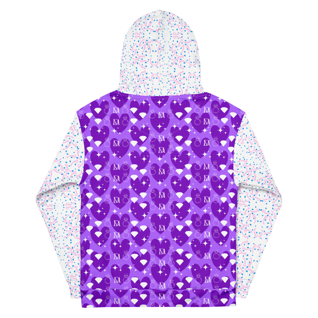 Recycled white unisex hoodie with all-over frosted diamond Picasso mirror print by Daemon Luxury.