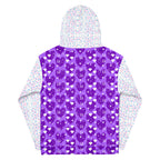 Recycled white unisex hoodie with all-over frosted diamond Picasso mirror print by Daemon Luxury.