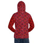 Recycled white unisex hoodie with all-over Picasso Mirrors Trail Bloods print and hood, designed by Daemon Luxury.