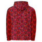 Daemon Luxury Picasso Mirrors Trail Bloods unisex recycled hoodie with all-over print, white background and hood design.