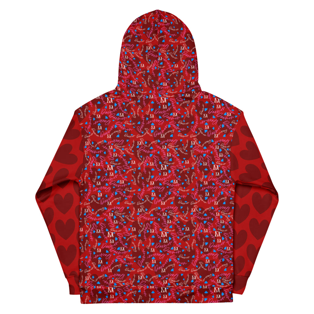 Daemon Luxury Picasso Mirrors trail bloods unisex hoodie with all-over blood print on white recycled fabric, featuring a hood and casual fit.