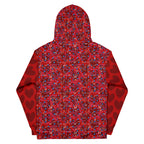 Daemon Luxury Picasso Mirrors trail bloods unisex hoodie with all-over blood print on white recycled fabric, featuring a hood and casual fit.