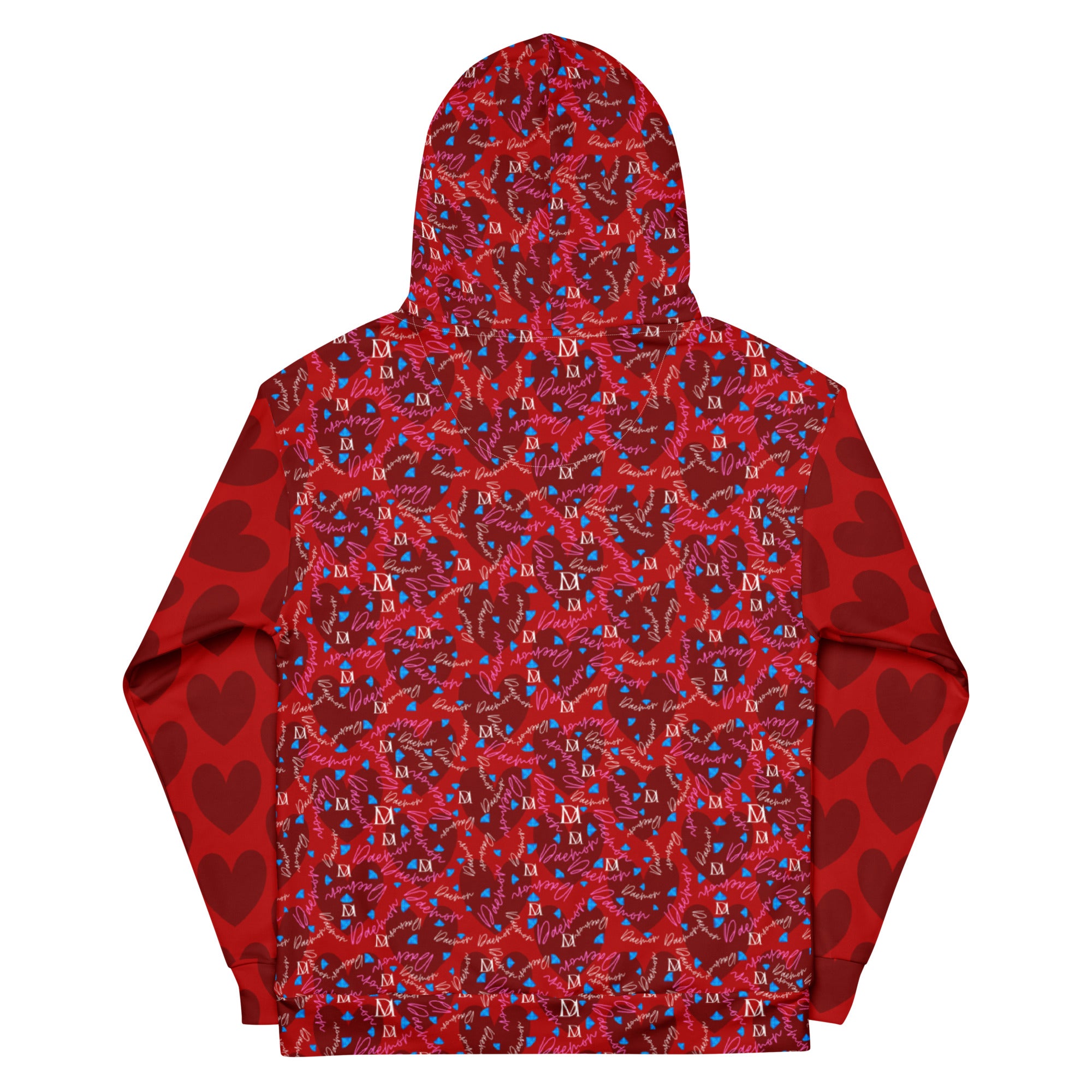 Daemon Luxury Picasso Mirrors trail bloods unisex hoodie with all-over blood print on white recycled fabric, featuring a hood and casual fit.