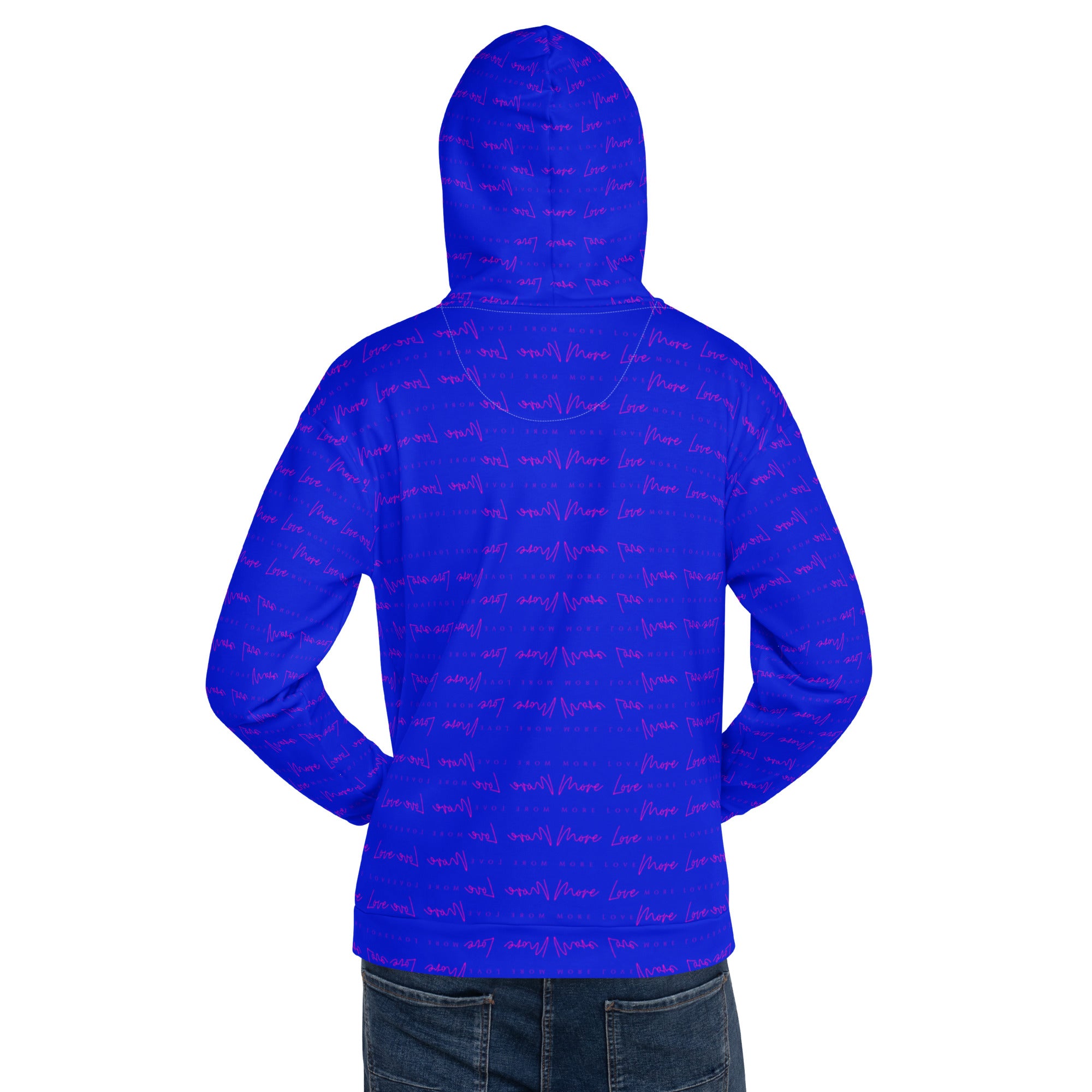 Recycled white unisex hoodie with all-over print featuring the ELECTRICA Picasso Mirrors design by Daemon Luxury.