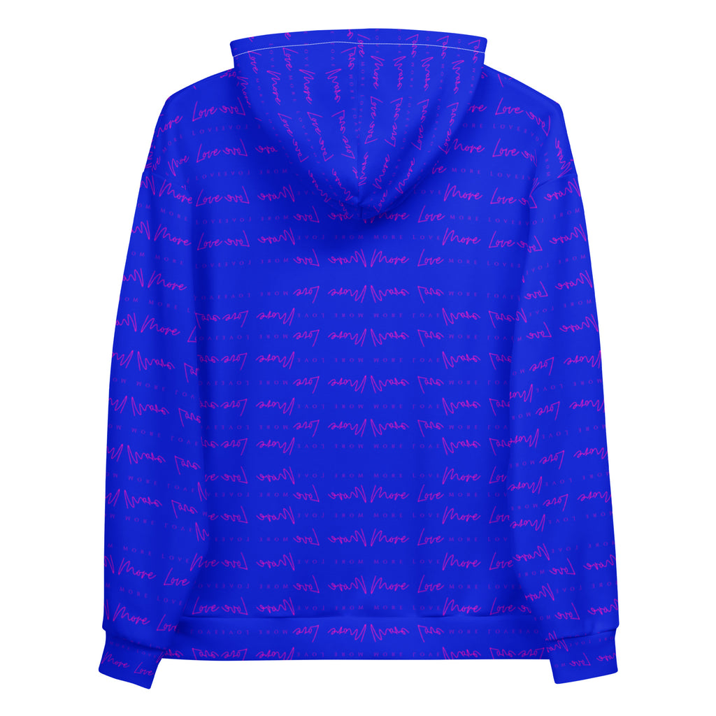 Daemon Luxury ELECTRICA Picasso Mirrors unisex hoodie with all-over recycled print, white background and hooded design.