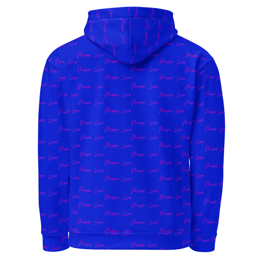 Recycled white unisex hoodie with all-over print featuring the ELECTRICA signature move logo by Daemon Luxury.
