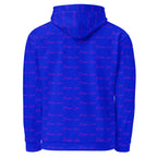 Recycled white unisex hoodie with all-over print featuring the ELECTRICA signature move logo by Daemon Luxury.