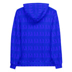 Recycled white unisex hoodie with all-over electrical indigo print by Daemon Luxury, featuring a cozy hood and casual fit.