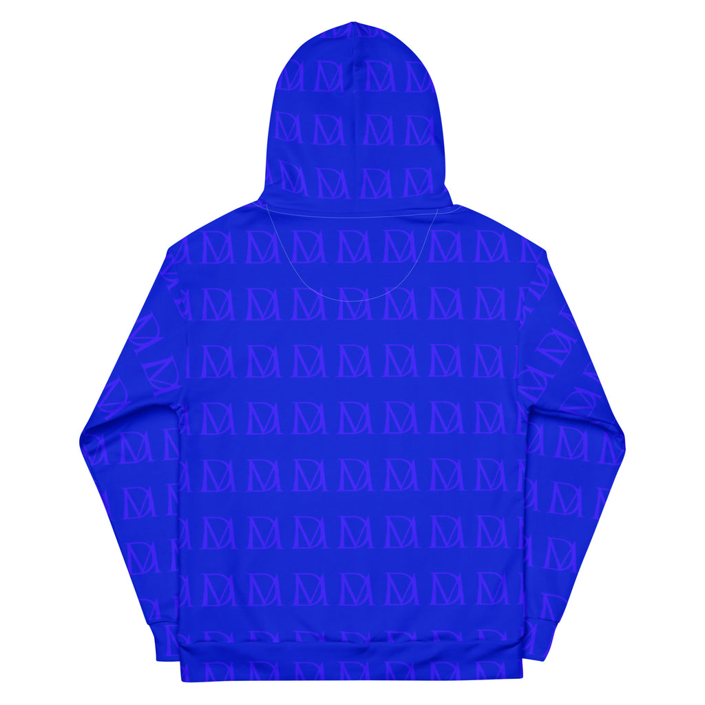 Daemon Luxury ELECTRICA unisex hoodie with all-over recycled print, white background, featuring bold electrical-inspired design.