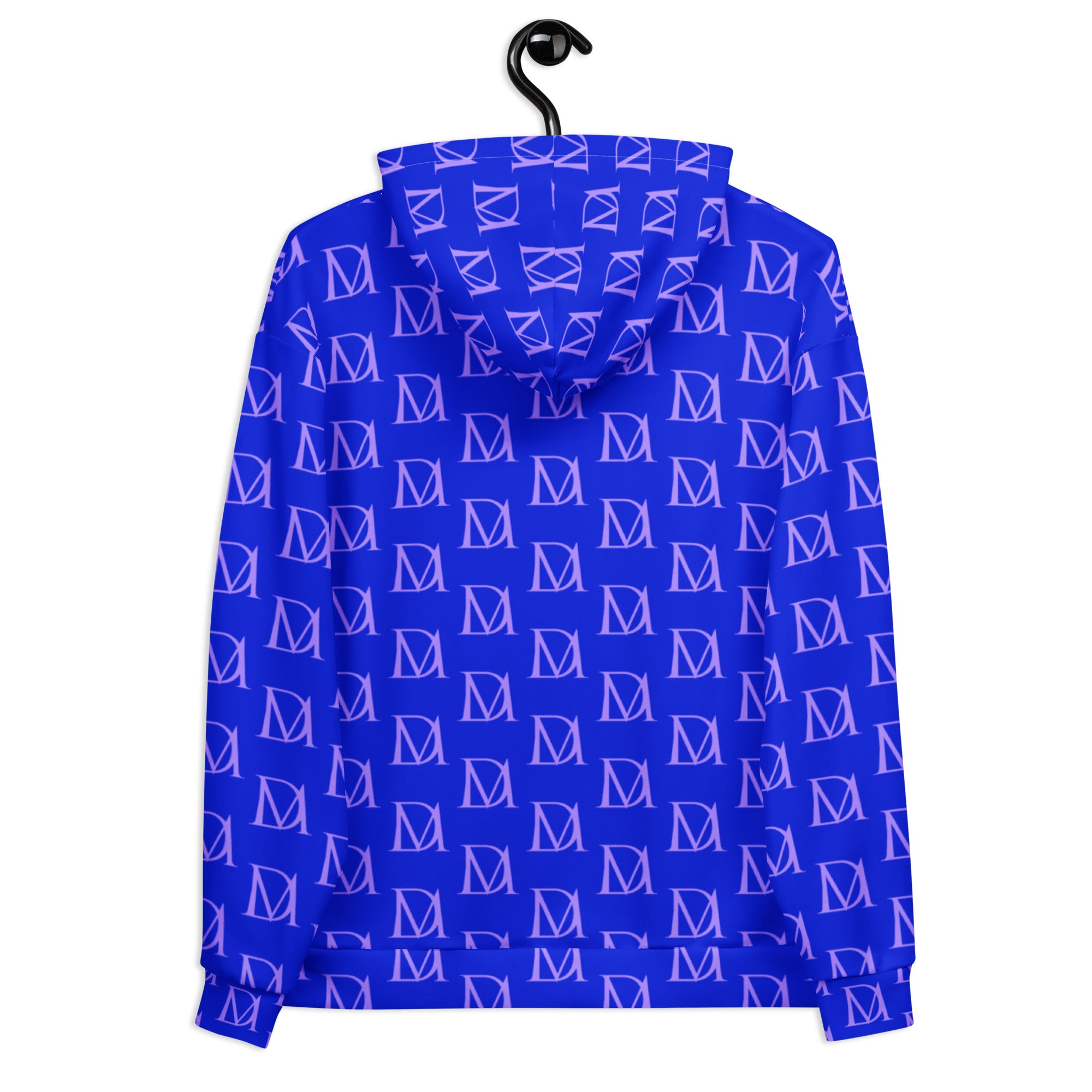 Daemon Luxury ELECTRICA Lilac Relay unisex hoodie with all-over recycled print, white background, casual style, and hooded design.