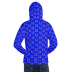 Daemon Luxury ELECTRICA Lilac Relay unisex hoodie with all-over recycled print, white background, casual style, and comfortable fit