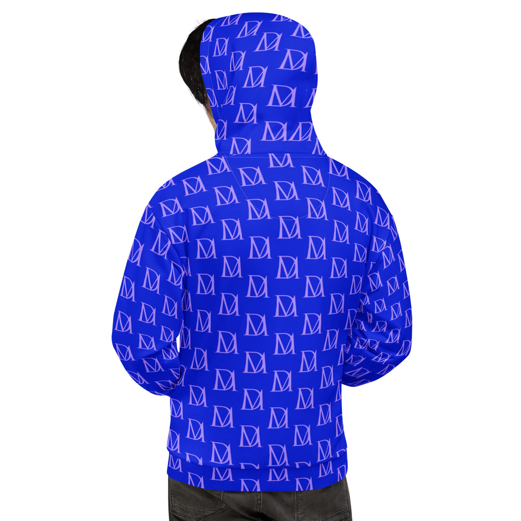 Daemon Luxury ELECTRICA Lilac Relay unisex hoodie with all-over recycled print, white background, casual style, front view