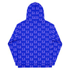 Daemon Luxury ELECTRICA Lilac Relay unisex hoodie with all-over recycled print, white background, casual and stylish.