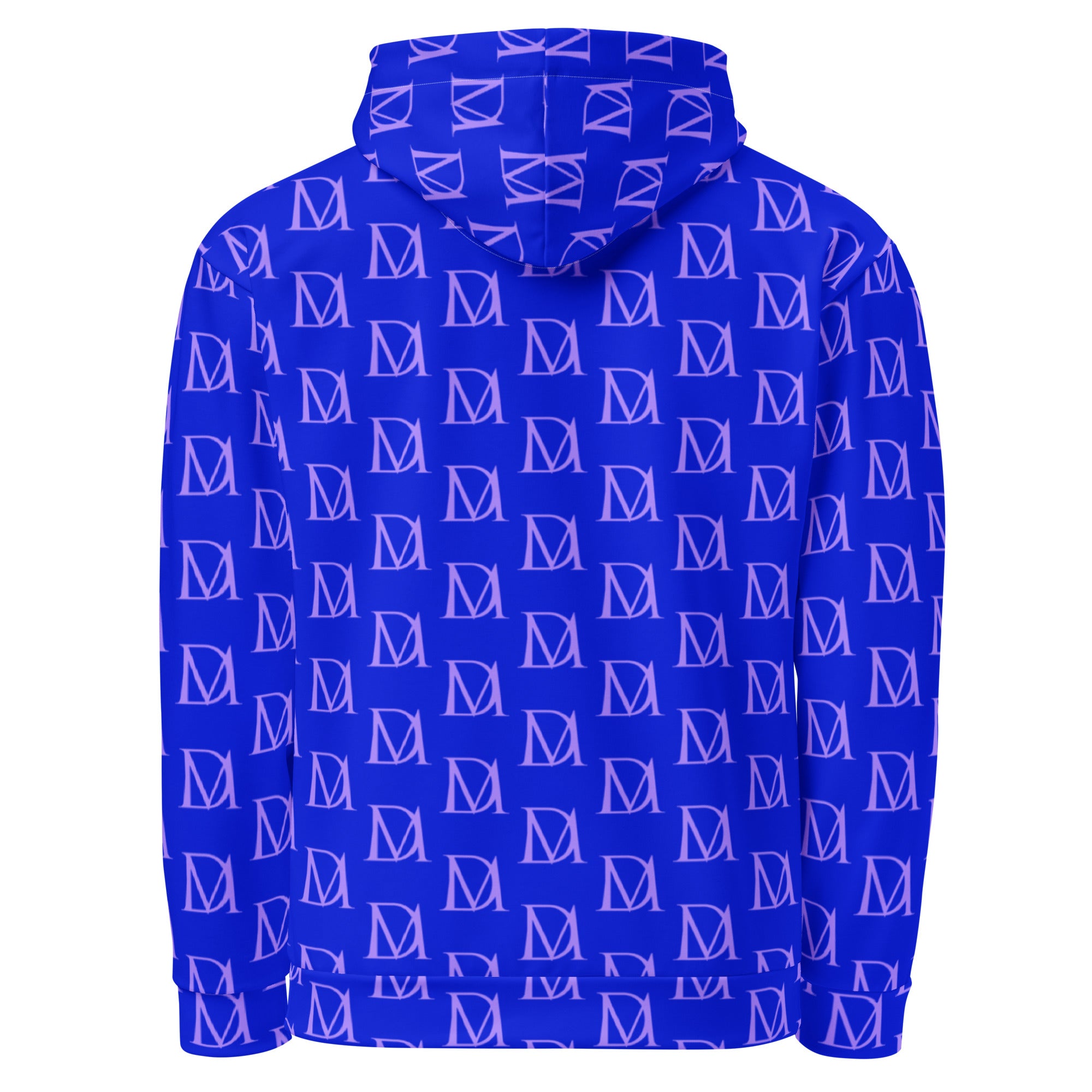 Daemon Luxury ELECTRICA Lilac Relay unisex hoodie with all-over recycled print, white background, front view showing hood and design.