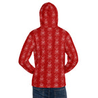 Daemon Luxury SUPREME MODELS Initial Ringers hoodie, white recycled unisex hoodie with all-over print and hood, front view.
