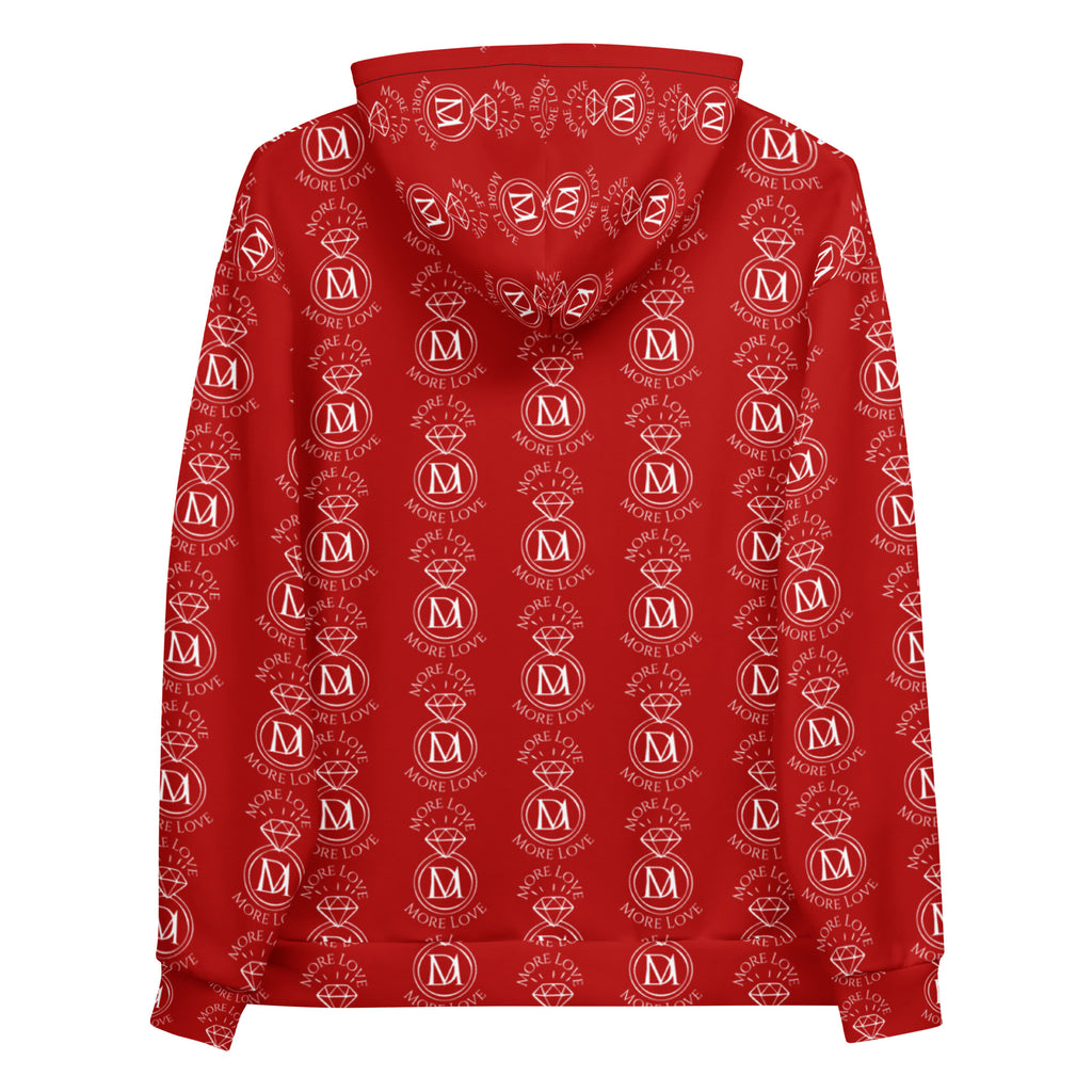 Daemon Luxury Supreme Models initial ringers hoodie, unisex white recycled cotton hoodie with all-over print and front pocket.