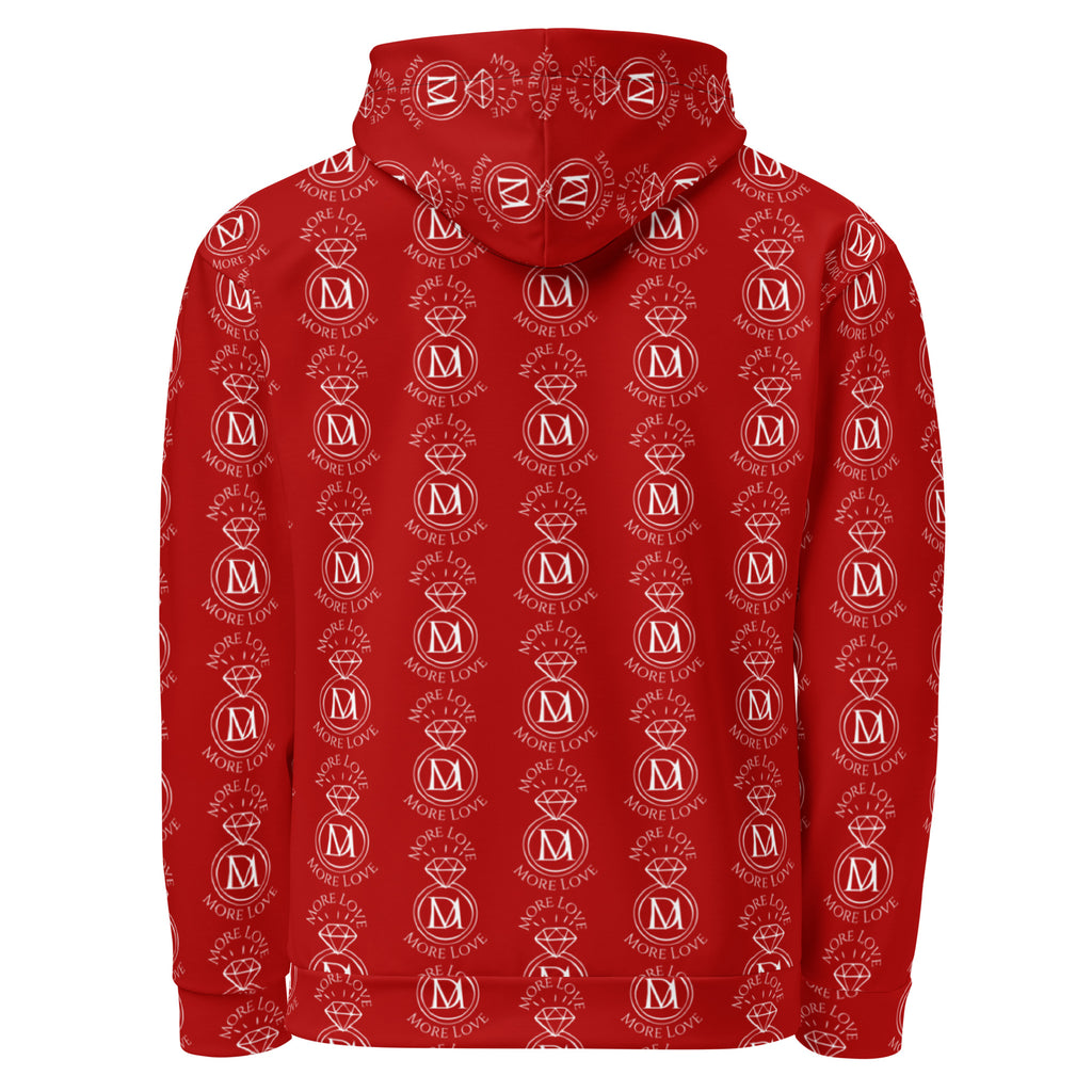 Daemon Luxury Supreme Models Initial Ringers hoodie, all-over-print white recycled unisex hoodie with bold graphic design.
