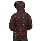 Daemon Luxury Supreme Models Webbi Dainin unisex white hoodie with all-over recycled print and hood, front view.
