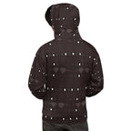 Daemon Luxury Supreme Models Lazey Hazey unisex hoodie with all-over recycled print and white back design.