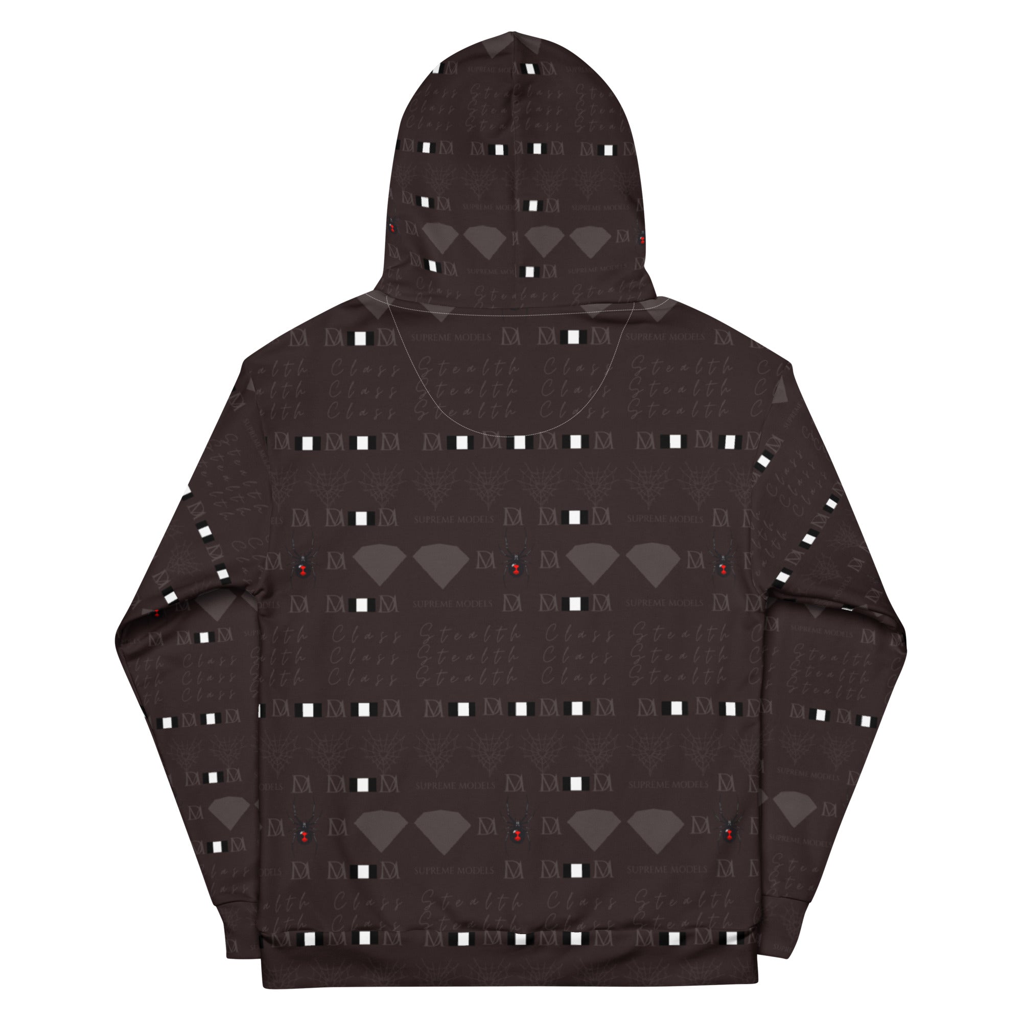 Daemon Luxury Supreme Models Lazey Hazey unisex white recycled hoodie with all-over print, featuring a stylish casual design.
