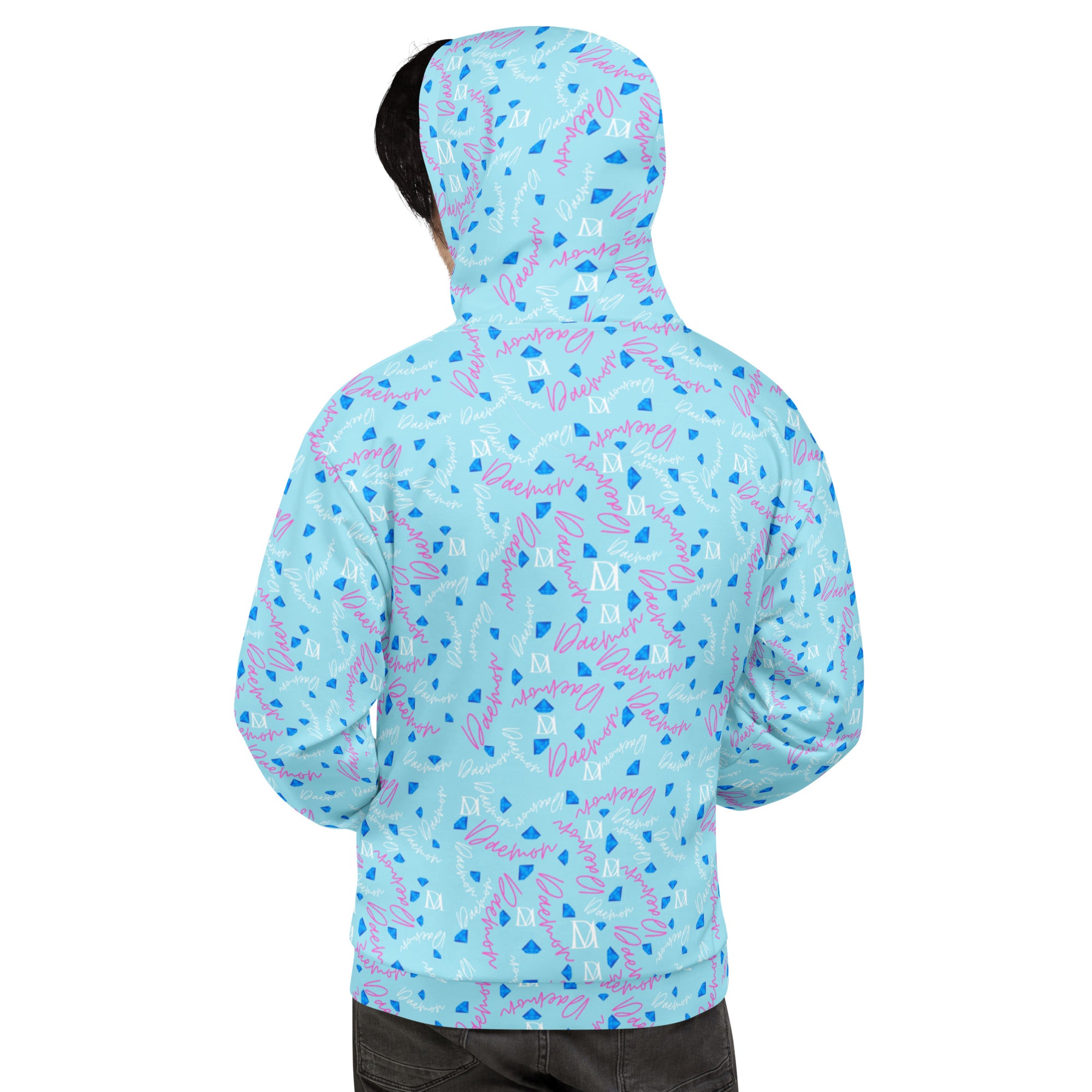 Daemon Luxury Picasso Mirrors solid lakes unisex hoodie with all-over print, white background, casual style, recycled fabric.