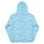 Daemon Luxury Picasso Mirrors solid lakes unisex hoodie with all-over recycled print, white background, front view.