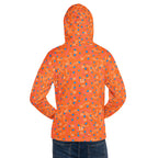 Recycled white unisex hoodie featuring Picasso Mirrors Rays Crush all-over print by Daemon Luxury, with a front and back design.