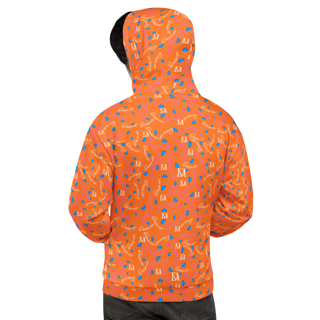 Recycled white unisex hooded sweatshirt with all-over Picasso-inspired rays crush print by Daemon Luxury.
