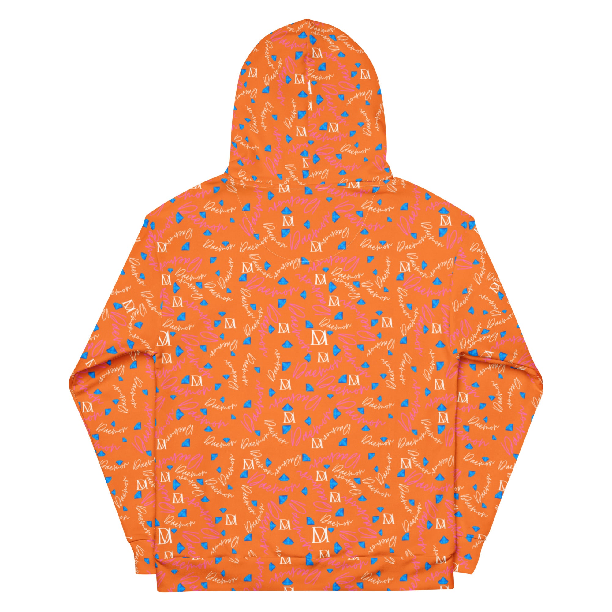 Recycled white unisex hoodie with Picasso Mirros Rays Crush all-over print by Daemon Luxury, featuring artistic abstract designs.