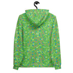Daemon Luxury Picasso Mirros Gardena Kalifornia unisex hoodie with all-over white recycled print and hood detail.