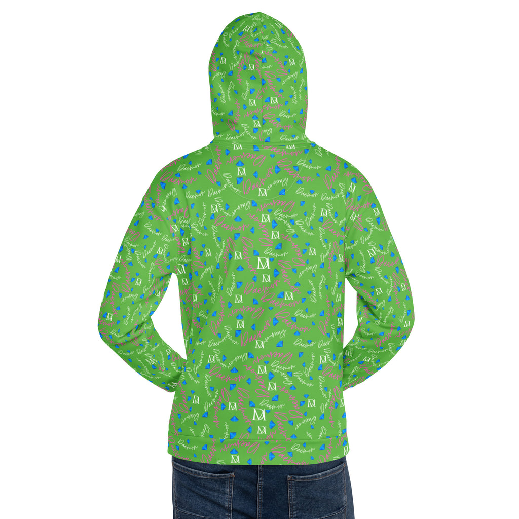 Unisex white hoodie with all-over Picasso Mirros print by Daemon Luxury, featuring a hood and casual fit.