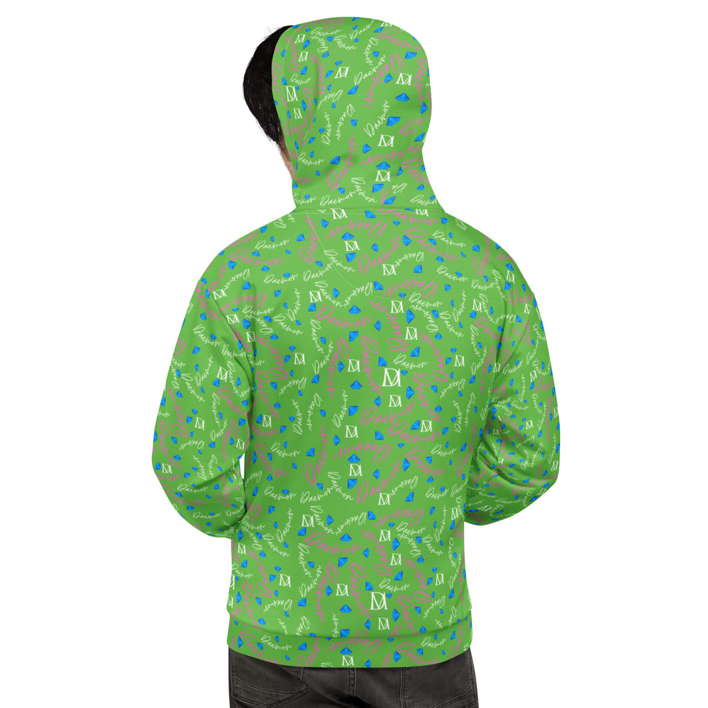 Daemon Luxury Picasso Mirros Gardena Kalifornia unisex hoodie with all-over print on white recycled fabric back view
