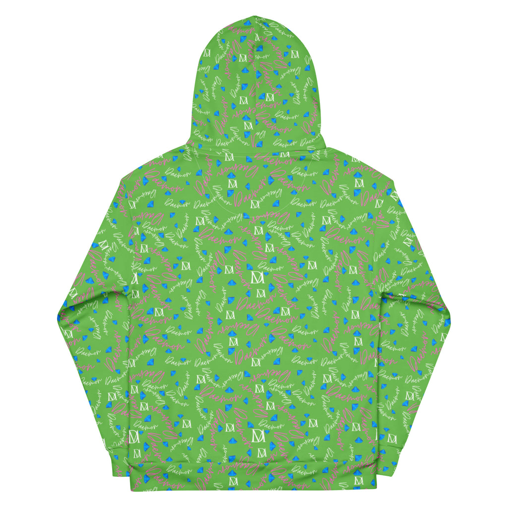 Daemon Luxury Picasso Mirros Gardena Kalifornia unisex hoodie with all-over white recycled print and hood, casual and stylish.