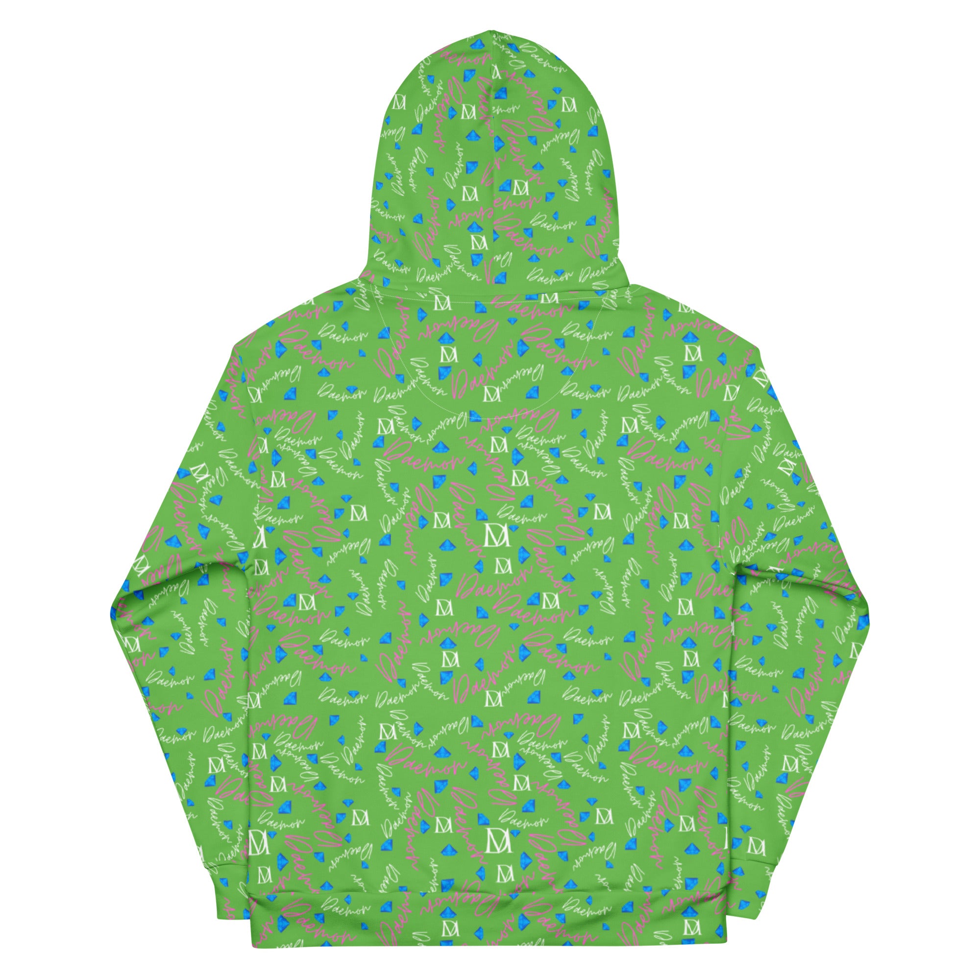 Daemon Luxury Picasso Mirros Gardena Kalifornia unisex hoodie with all-over white recycled print and hood, casual and stylish.