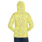 All-over print white recycled unisex hoodie featuring Picasso-inspired moon and star design by Daemon Luxury.