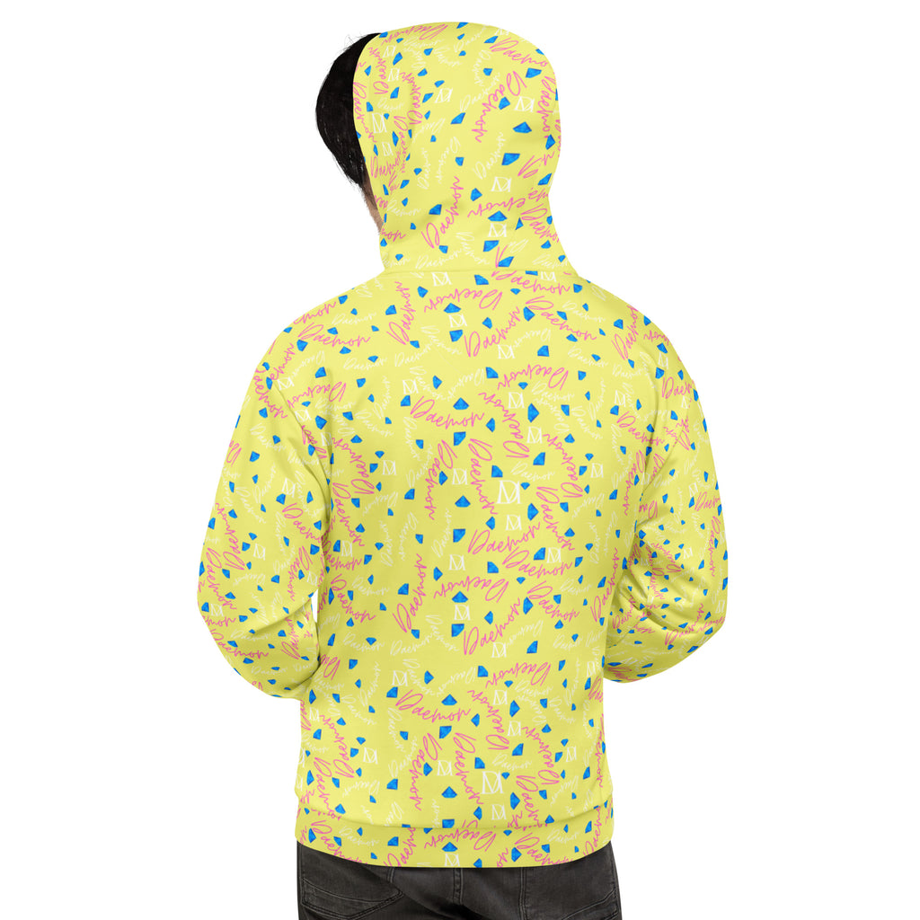 Recycled white unisex hoodie with Picasso-inspired Moonstar print and hood, from Daemon Luxury.