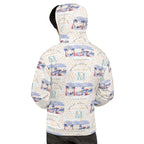 Daemon Luxury Honeybee Intel forecast unisex hoodie with all-over white recycled print, featuring a stylish hood and back design.