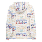 Daemon Luxury Honeybee Intel forecast unisex hoodie with all-over recycled print, white background and hooded design.