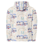 Daemon Luxury Honeybee Intel unisex hoodie with all-over white recycled print and a hood, casual and eco-friendly fashion piece.