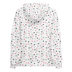 Recycled white unisex hoodie with speckled diamond moon pattern from Daemon Luxury, featuring a hood and all-over print design.