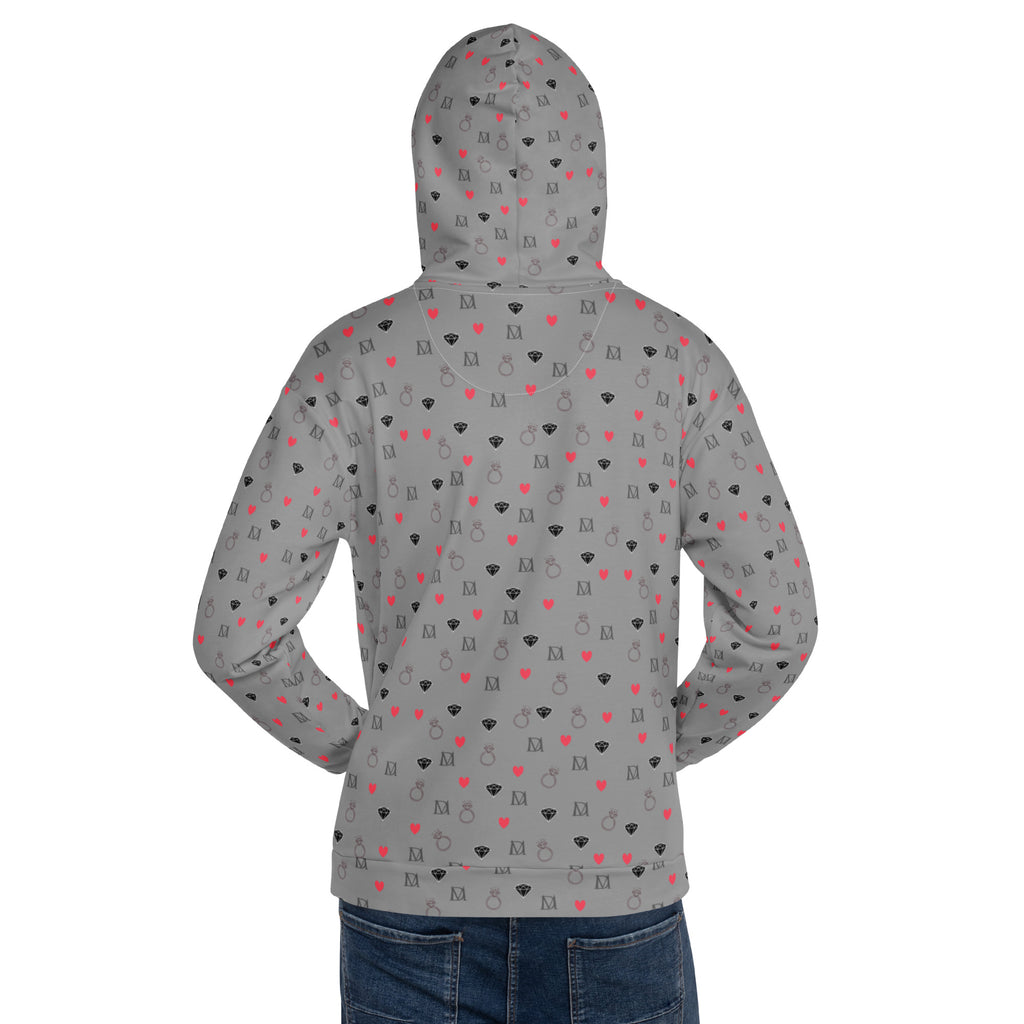 Unisex white recycled hoodie with speckled diamond pattern from Daemon Luxury's Speckled Diamonds Gloom collection.