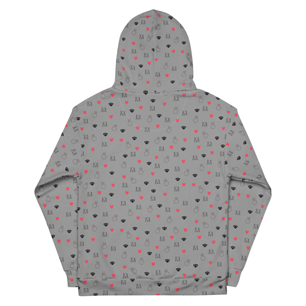 Recycled white unisex hoodie by Daemon Luxury featuring subtle speckled diamond pattern on the back.