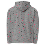 Daemon Luxury Speckled Diamonds Subtle Gloom unisex recycled hoodie with all-over white print and hood detail.