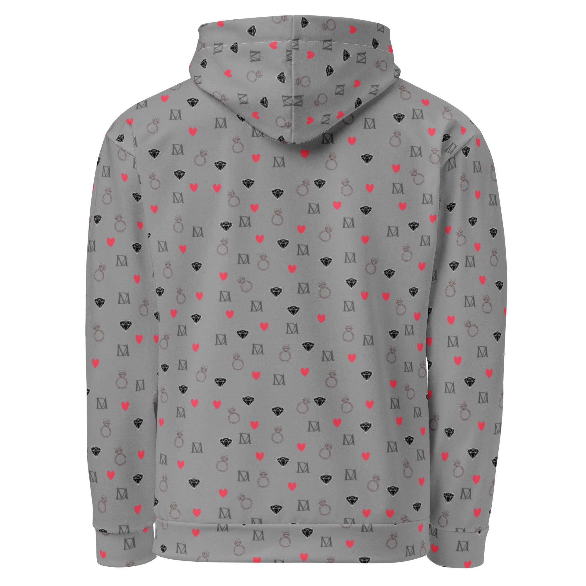 Daemon Luxury Speckled Diamonds Subtle Gloom unisex recycled hoodie with all-over white print and hood detail.